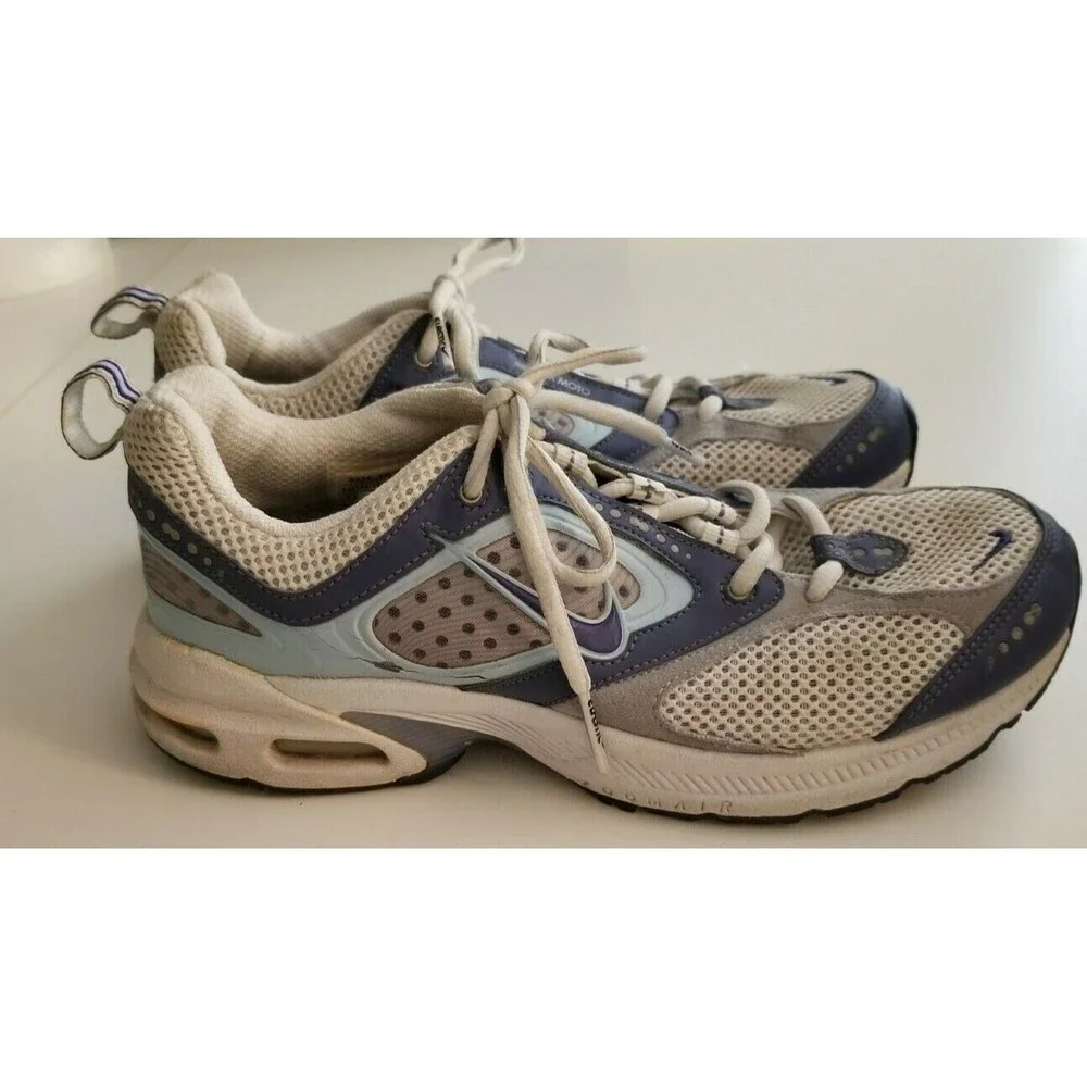 Women's Nike Max Air Moto 4 Lace-Up Running Shoe Sneakers Blue White US Size 8.5